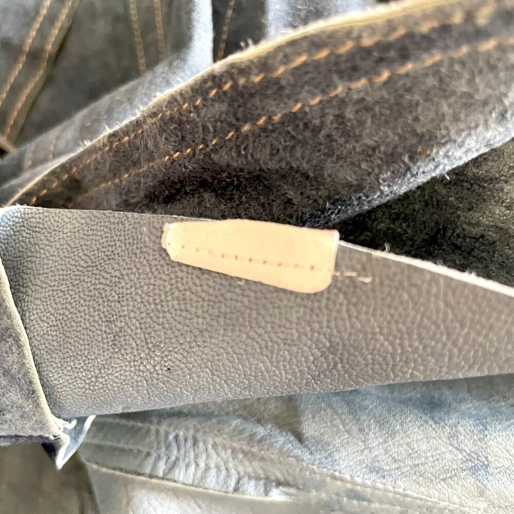 Illia Denim Leather Blazer Sz 8 Blue Suede Denim Look Indie Sleaze Y2K Eclectic - Picture 10 of 10